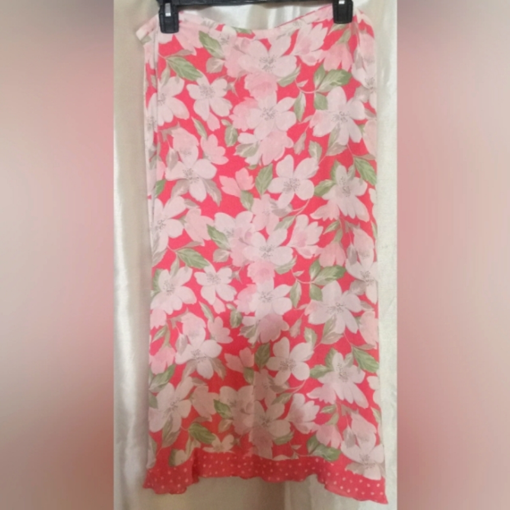 Emma James by Liz Claiborne floral pattern pink/white reversible skirt sz 14.